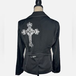 Cowgirl Tuff Black Arena Blazer with Cross Embellishment Womens size Small